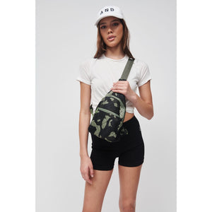 Woman wearing Green Camo Sol and Selene Motivator Sling Backpack 841764106870 View 4 | Green Camo