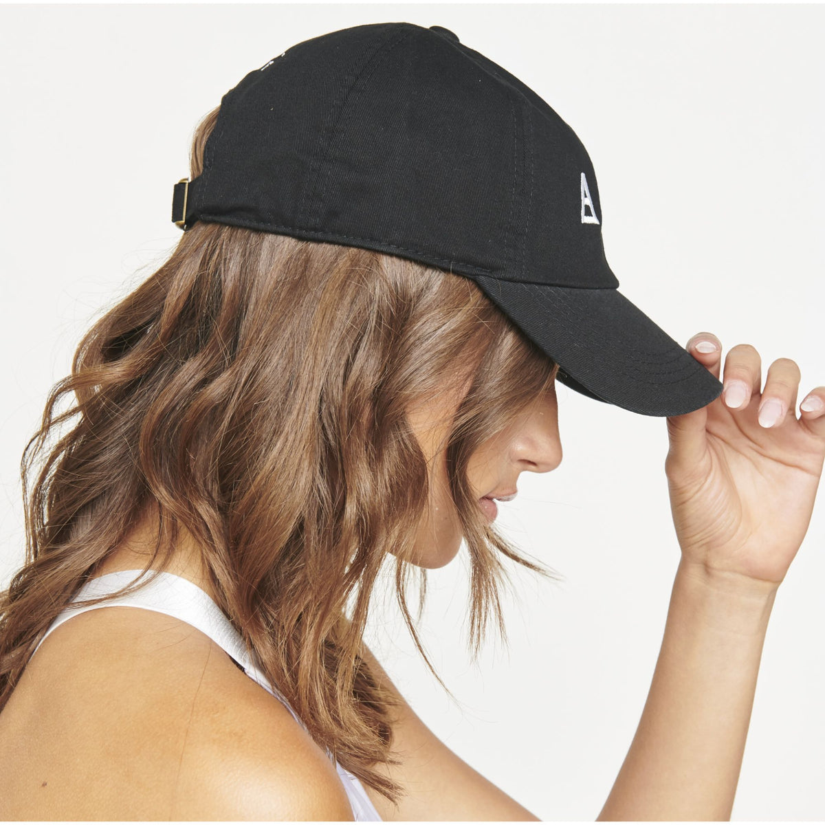Woman wearing Black Sol and Selene AND Logo Hat Baseball Cap 841764106535 View 2 | Black
