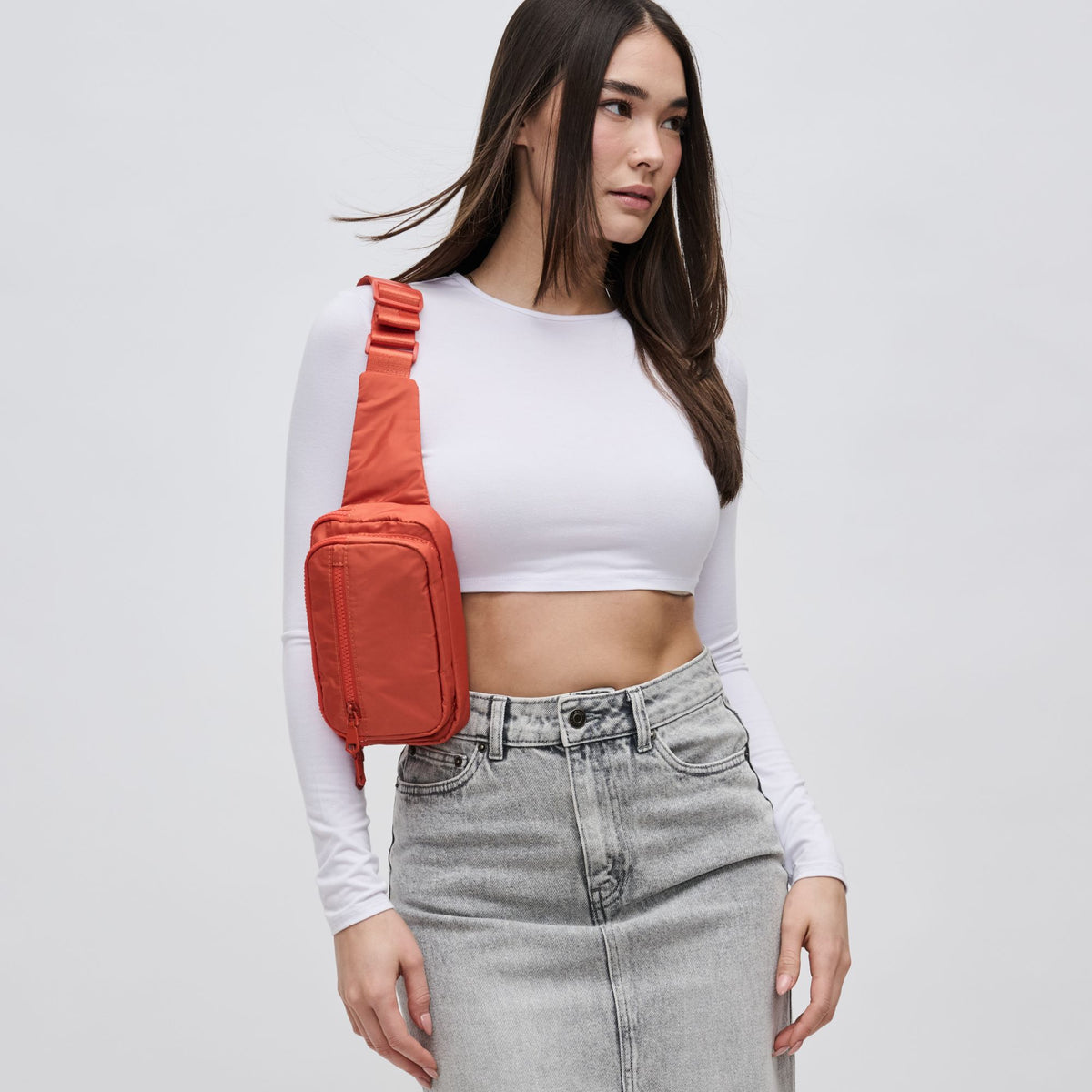 Woman wearing Orange Sol and Selene Hip Hugger Belt Bag 841764108287 View 1 | Orange