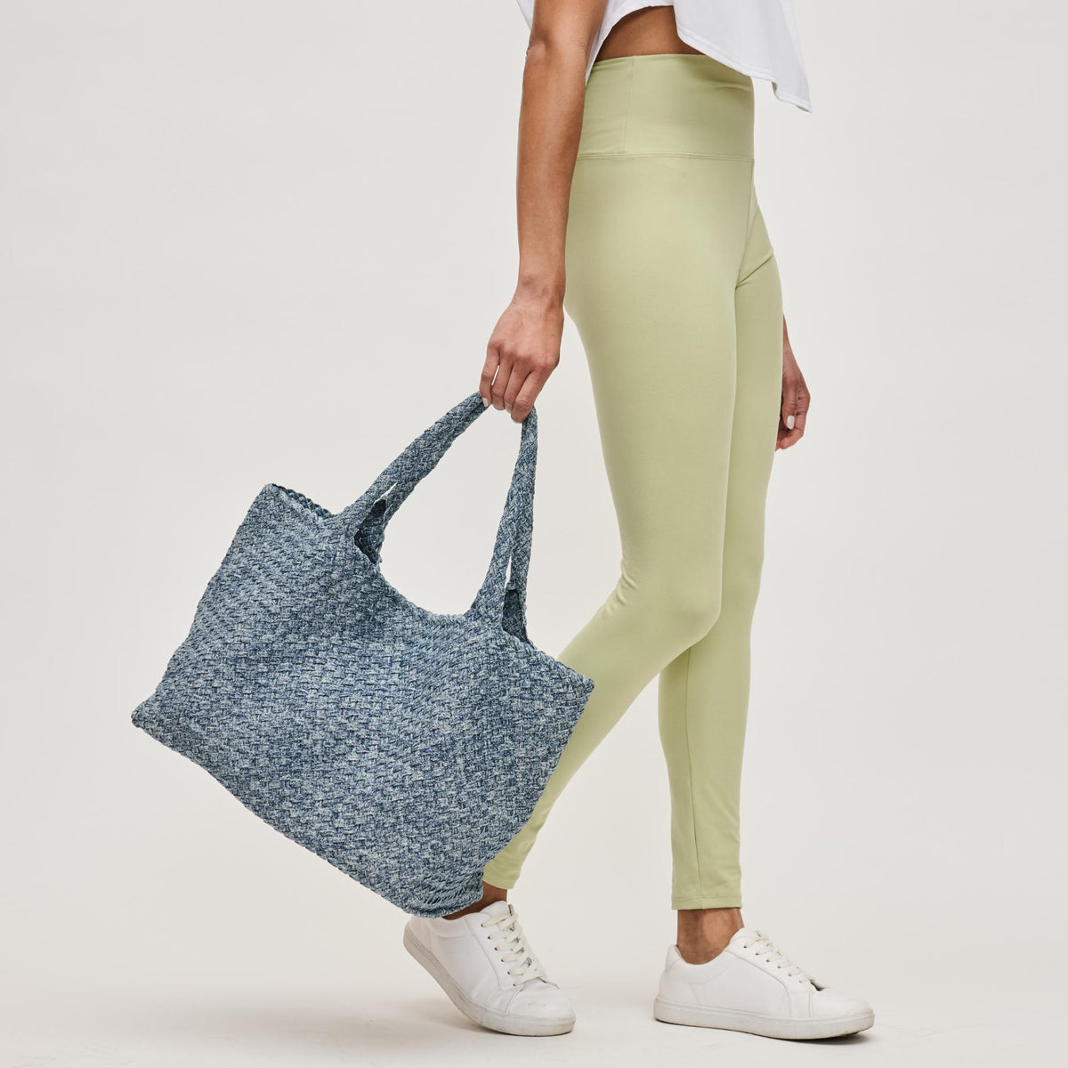 Woman wearing Denim Sol and Selene Sky&#39;s The Limit - Large Denim Tote 841764111348 View 4 | Denim