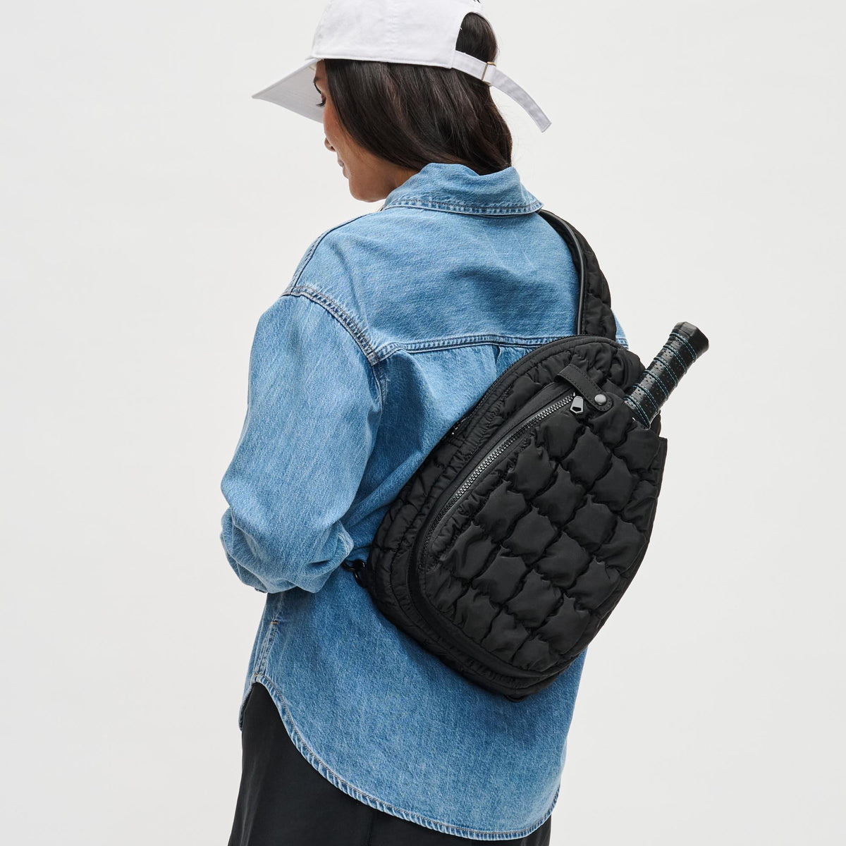 Woman wearing Black Sol and Selene Match Point - Pickleball Sling Backpack 841764109734 View 2 | Black