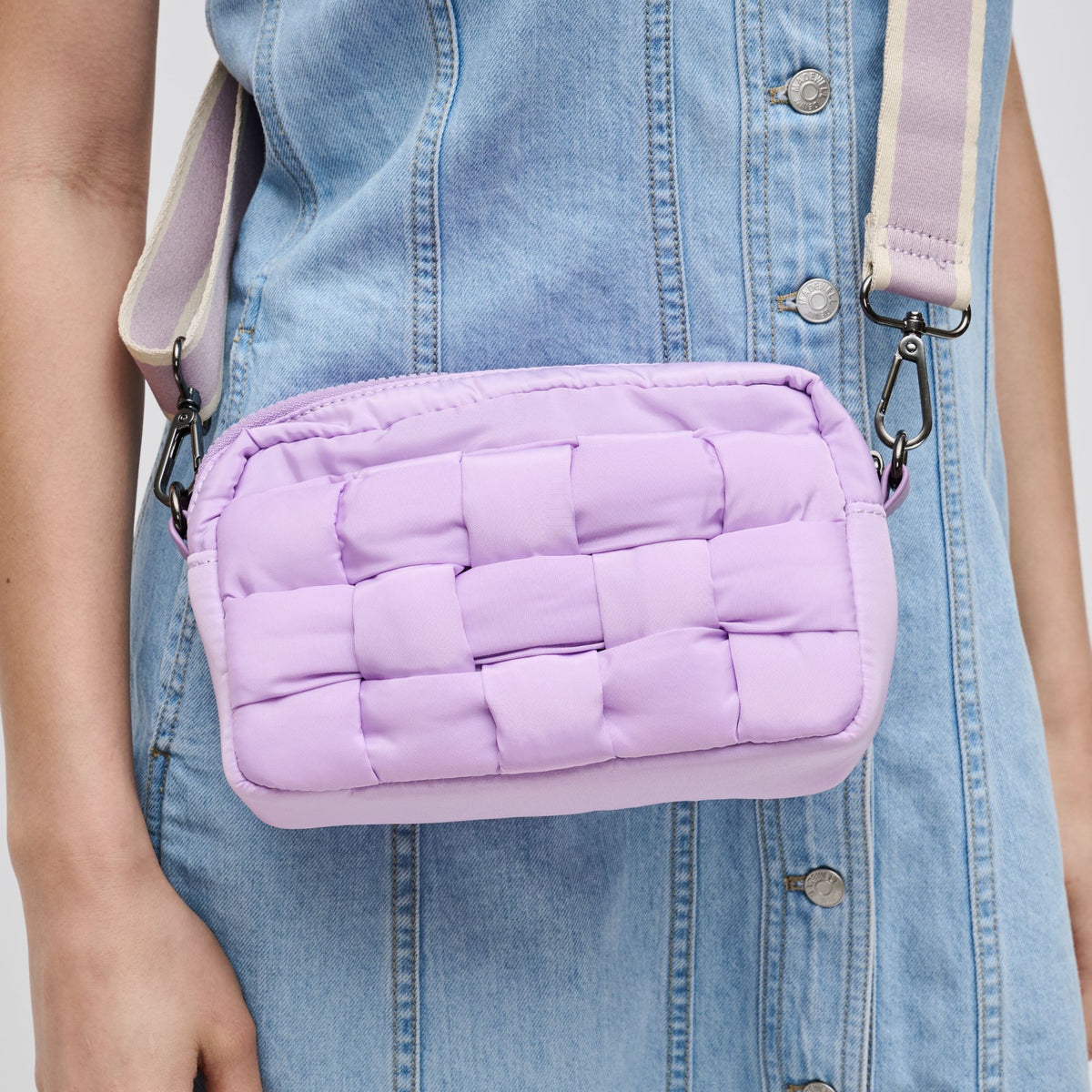 Woman wearing Lilac Sol and Selene Inspiration - Woven Nylon Crossbody 841764107846 View 4 | Lilac