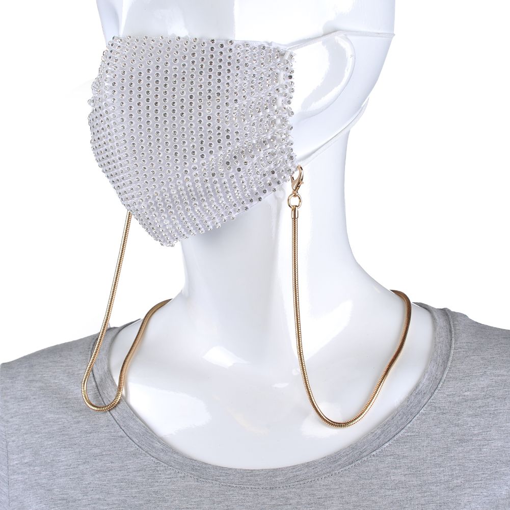 Woman wearing Light Gold Sol and Selene Face Mask Gold Chain Necklace - 2 Pack Lanyards 841764106184 View 2 | Light Gold