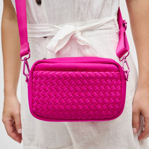 Woman wearing Fuchsia Sol and Selene Inspiration - Woven Neoprene Crossbody 841764108331 View 4 | Fuchsia