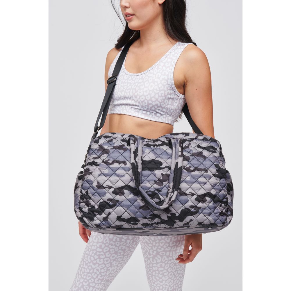 Woman wearing Grey Camo Sol and Selene Getaway Weekender 841764105835 View 2 | Grey Camo