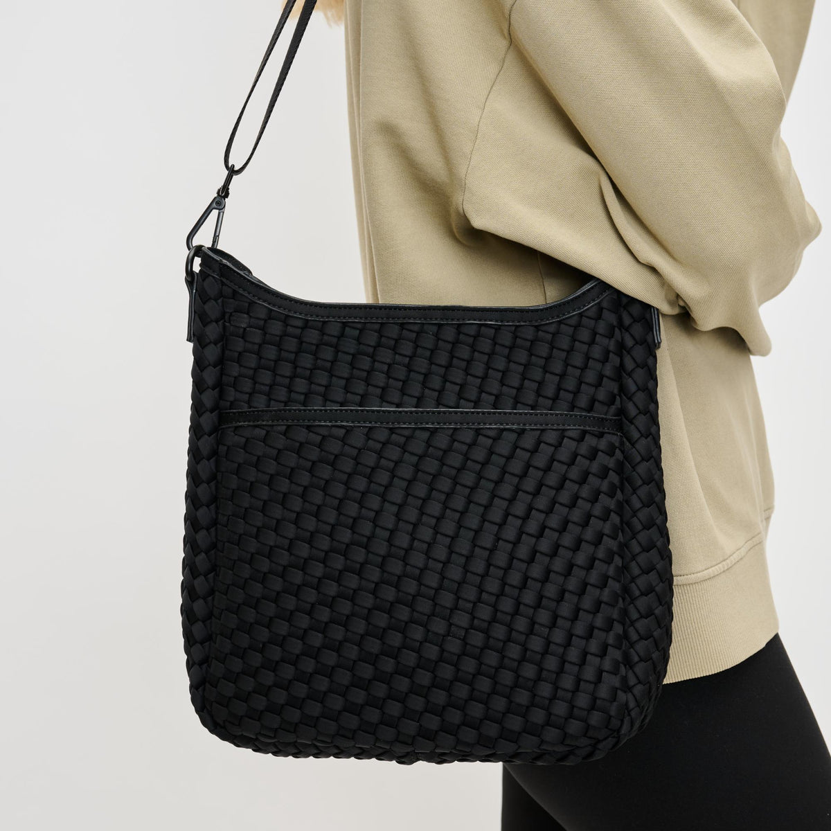 Woman wearing Black Sol and Selene Kismet - Woven Neoprene Crossbody 841764110143 View 4 | Black