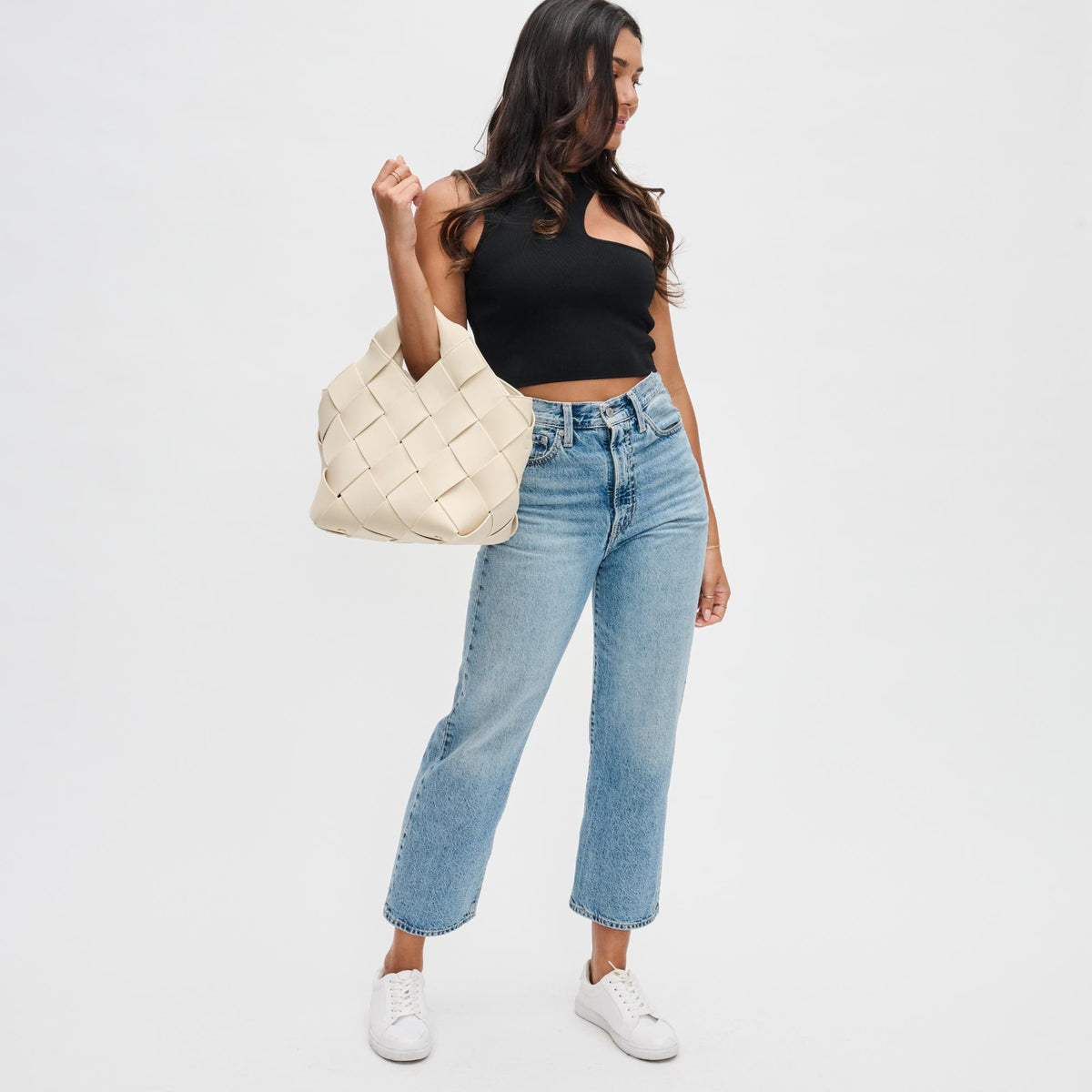 Woman wearing Cream Sol and Selene Resilience - Woven Neoprene Tote 841764109338 View 3 | Cream
