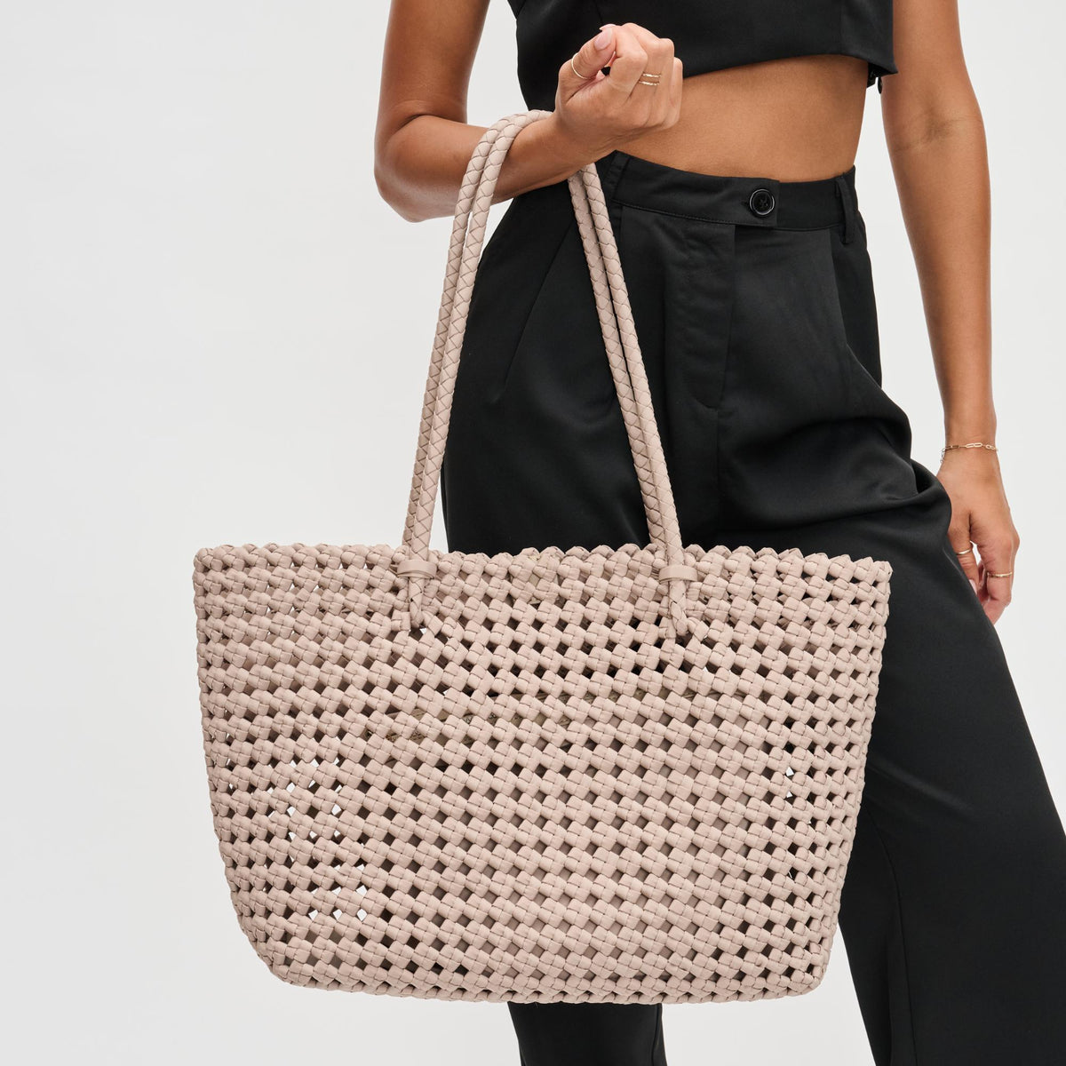 Woman wearing Nude Sol and Selene Reflection Tote 841764110105 View 1 | Nude