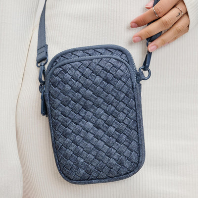 Woman wearing Dark Denim Sol and Selene Divide & Conquer - Woven Neoprene Crossbody 841764110235 View 1 | Dark Denim