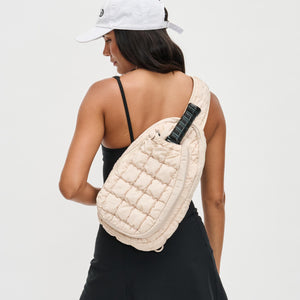 Woman wearing Cream Sol and Selene Match Point - Pickleball Sling Backpack 841764109741 View 1 | Cream