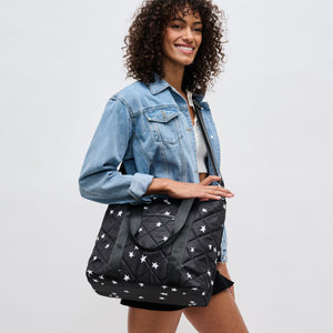 Woman wearing Black Star Sol and Selene Motivator Carryall Tote 841764106931 View 3 | Black Star