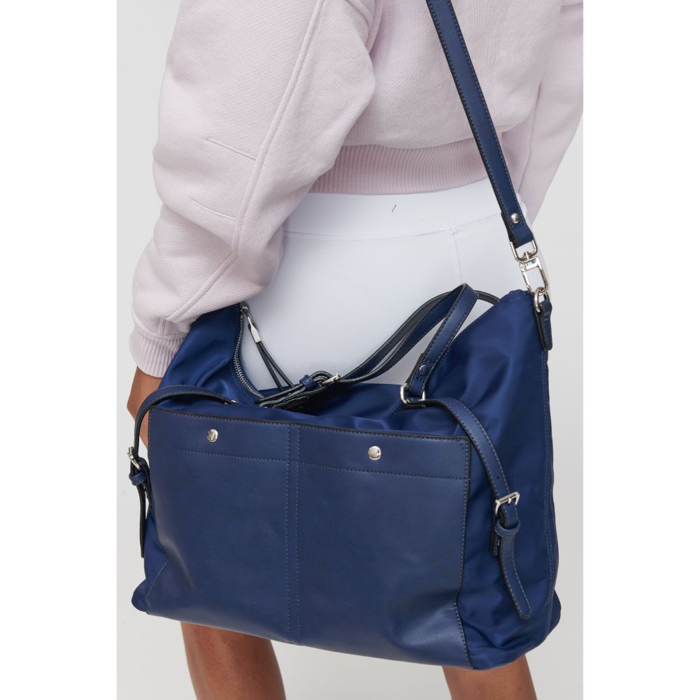 Woman wearing Navy Sol and Selene Trendsetter Tote 841764101295 View 2 | Navy