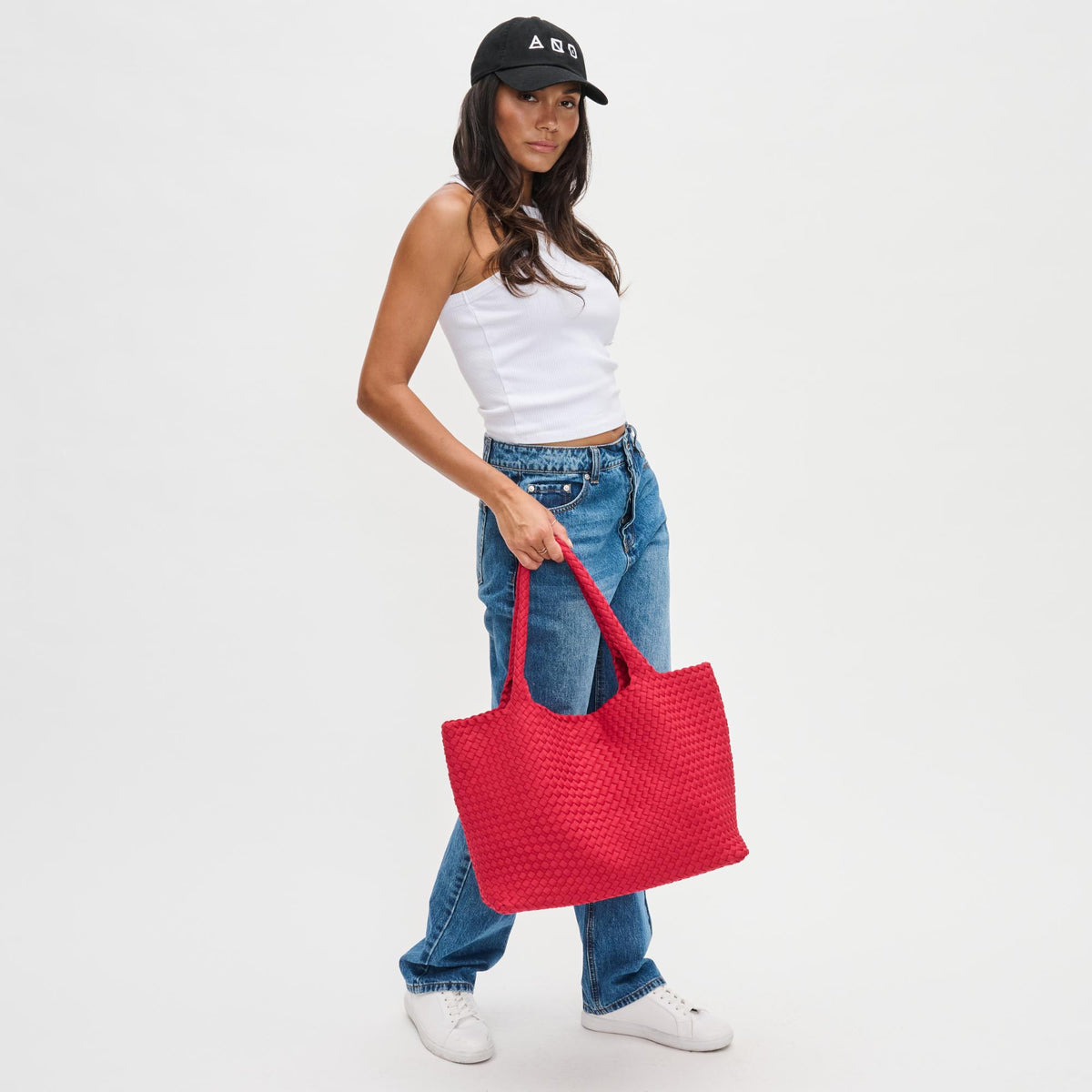 Woman wearing Red Sol and Selene Sky's The Limit - Large Tote 841764108225 View 2 | Red