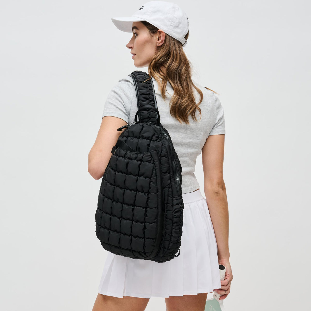 Woman wearing Black Sol and Selene Match Point - Pickleball &amp; Paddle Tennis Sling Backpack 841764111140 View 2 | Black