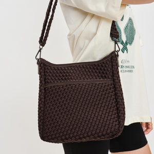 Woman wearing Chocolate Sol and Selene Kismet - Woven Neoprene Crossbody 841764110167 View 4 | Chocolate