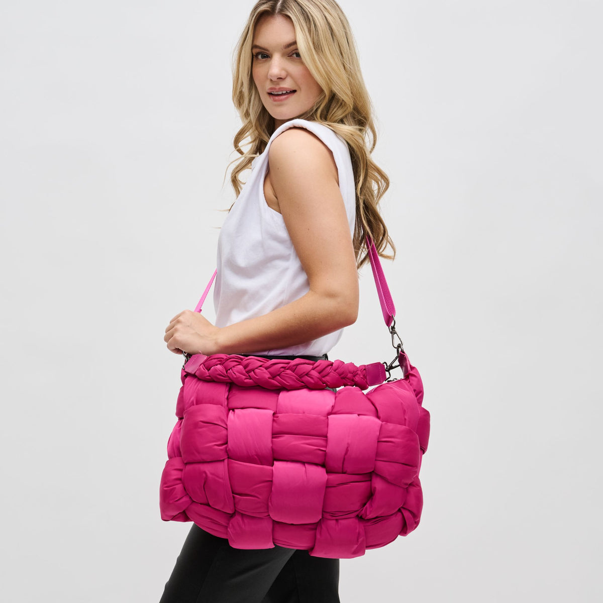 Woman wearing Magenta Sol and Selene Sixth Sense - Large Hobo 841764107662 View 1 | Magenta