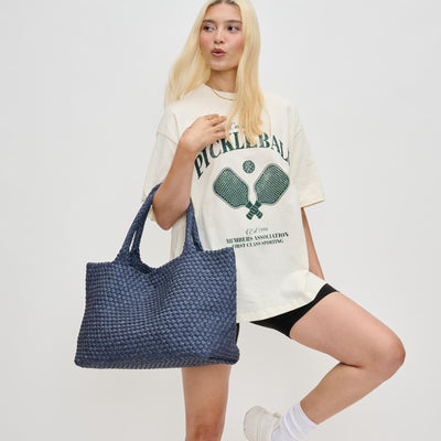 Woman wearing Dark Denim Sol and Selene Sky's The Limit - Large Tote 841764110266 View 1 | Dark Denim