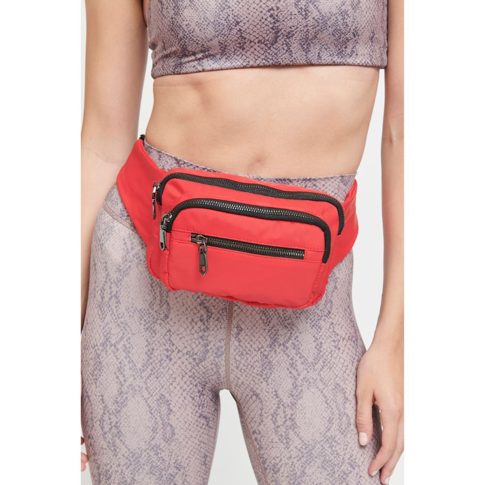 Woman wearing Red Sol and Selene Hip Hugger Belt Bag 841764102919 View 1 | Red