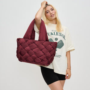 Woman wearing Burgundy Sol and Selene Intuition East West Tote 841764110518 View 2 | Burgundy