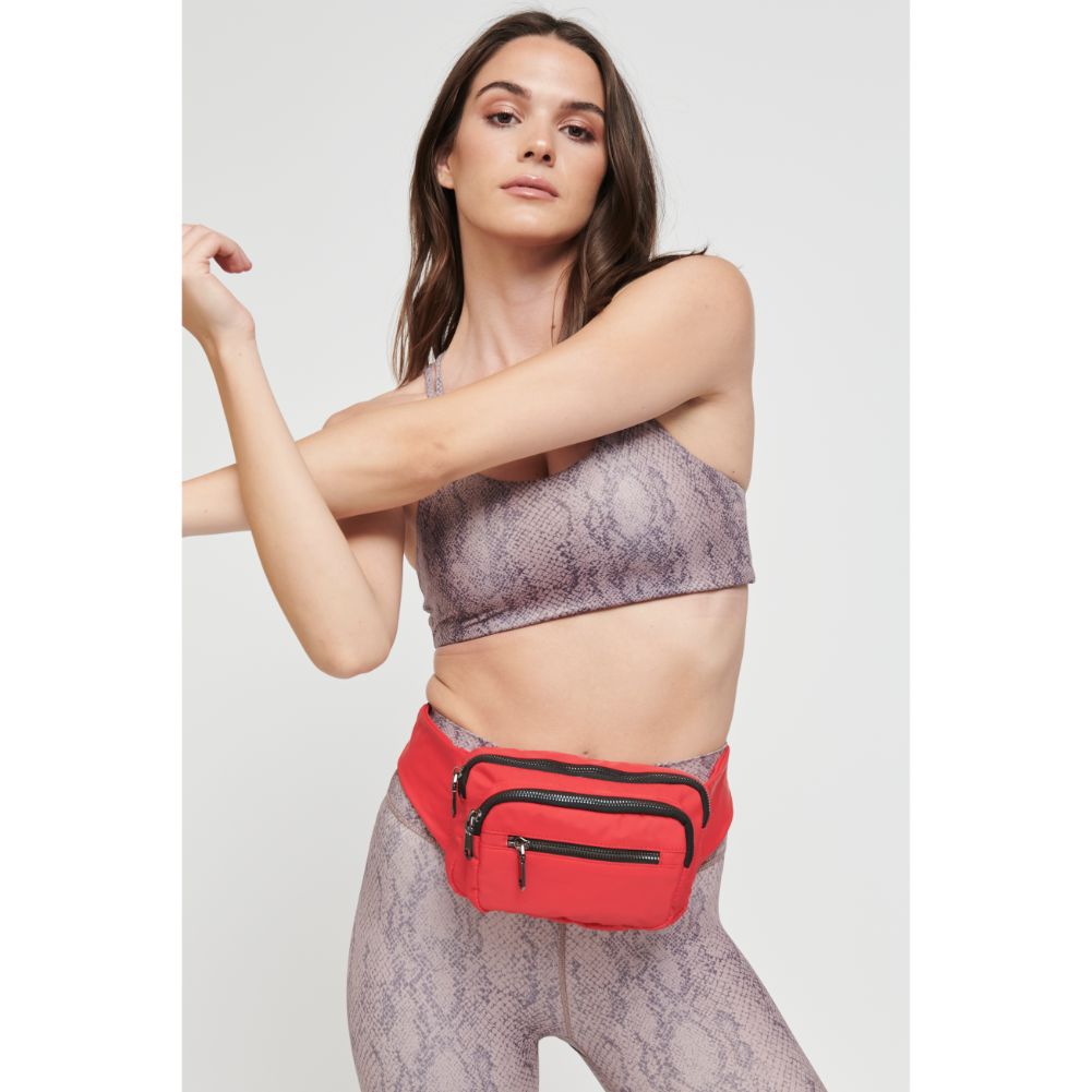 Woman wearing Red Sol and Selene Hip Hugger Belt Bag 841764102919 View 4 | Red