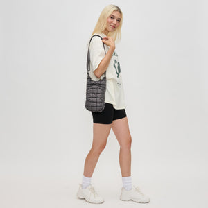 Woman wearing Carbon Sol and Selene Let It Flow - Quilted Puffer Crossbody 841764110396 View 4 | Carbon