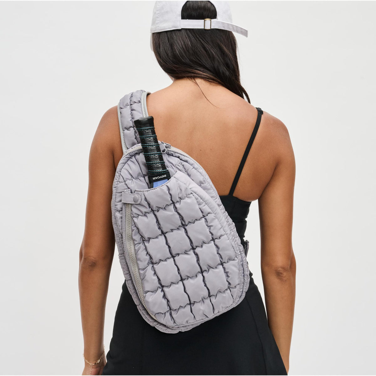 Woman wearing Grey Sol and Selene Match Point - Pickleball Sling Backpack 841764109758 View 1 | Grey