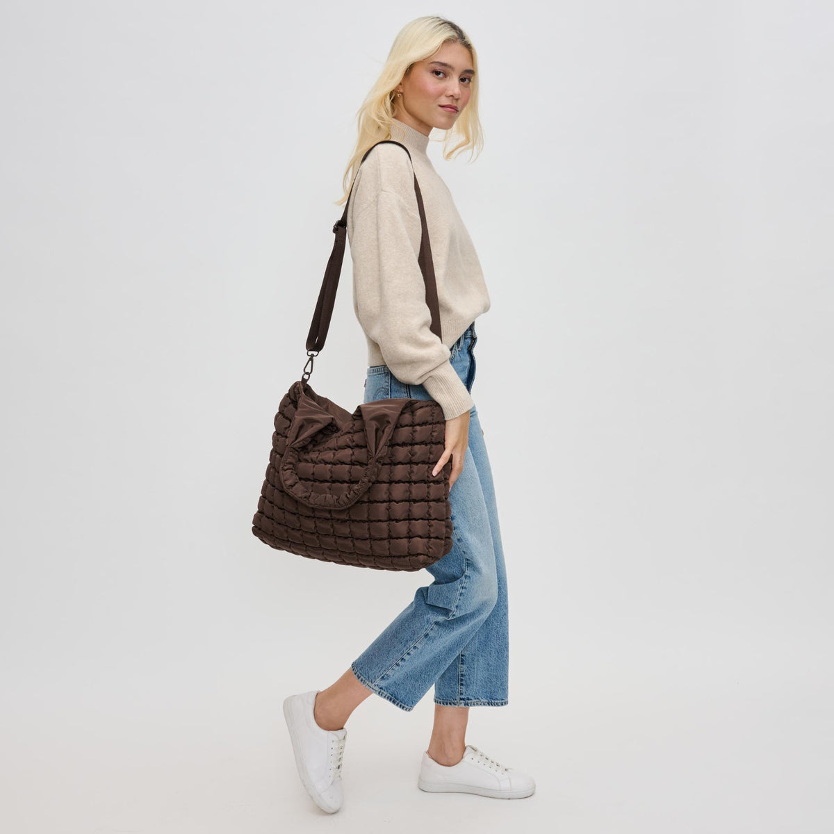 Woman wearing Brown Sol and Selene Elevate Hobo 841764110532 View 3 | Brown