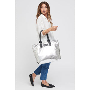 Woman wearing Silver Sol and Selene It Girl Tote 609224404498 View 3 | Silver