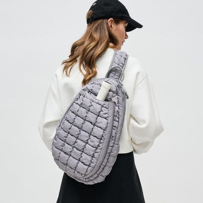 Woman wearing Grey Sol and Selene Match Point - Pickleball & Paddle Tennis Sling Backpack 841764111171 View 1 | Grey