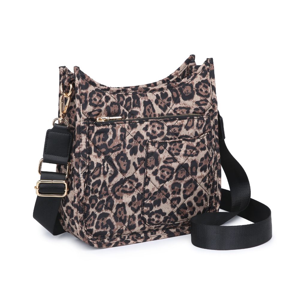 Woman wearing Leopard Sol and Selene Motivator Messenger Crossbody 841764106801 View 2 | Leopard