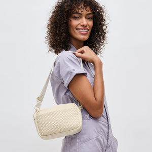 Woman wearing Cream Sol and Selene Inspiration - Woven Neoprene Crossbody 841764109291 View 1 | Cream