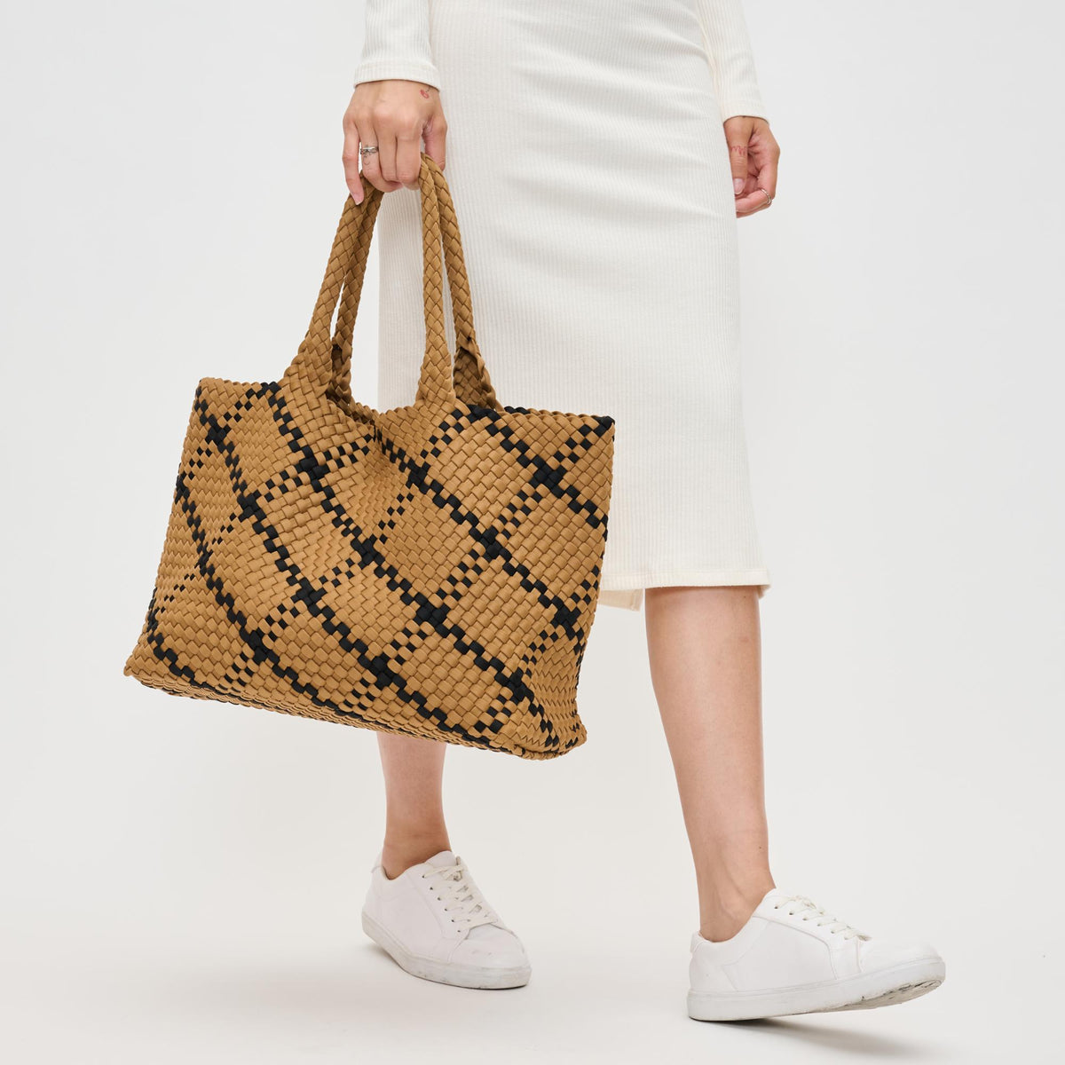 Woman wearing Sand Black Sol and Selene Sky's The Limit - Large Tote 841764110679 View 4 | Sand Black