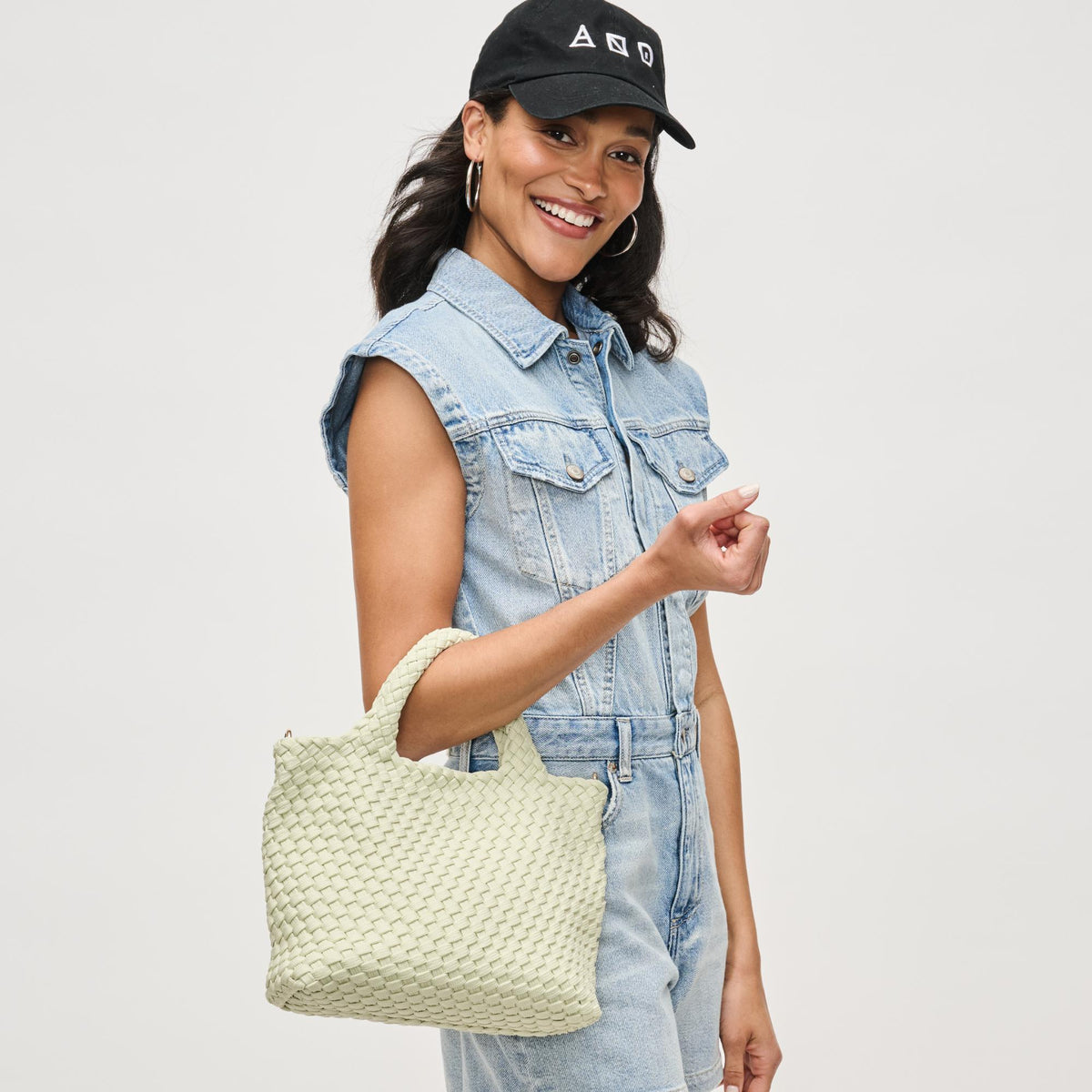 Woman wearing Pistachio Sol and Selene Sky&#39;s The Limit - Small Sustainable Crossbody 841764111744 View 2 | Pistachio