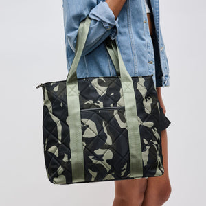 Woman wearing Green Camo Sol and Selene Motivator Carryall Tote 841764106900 View 1 | Green Camo