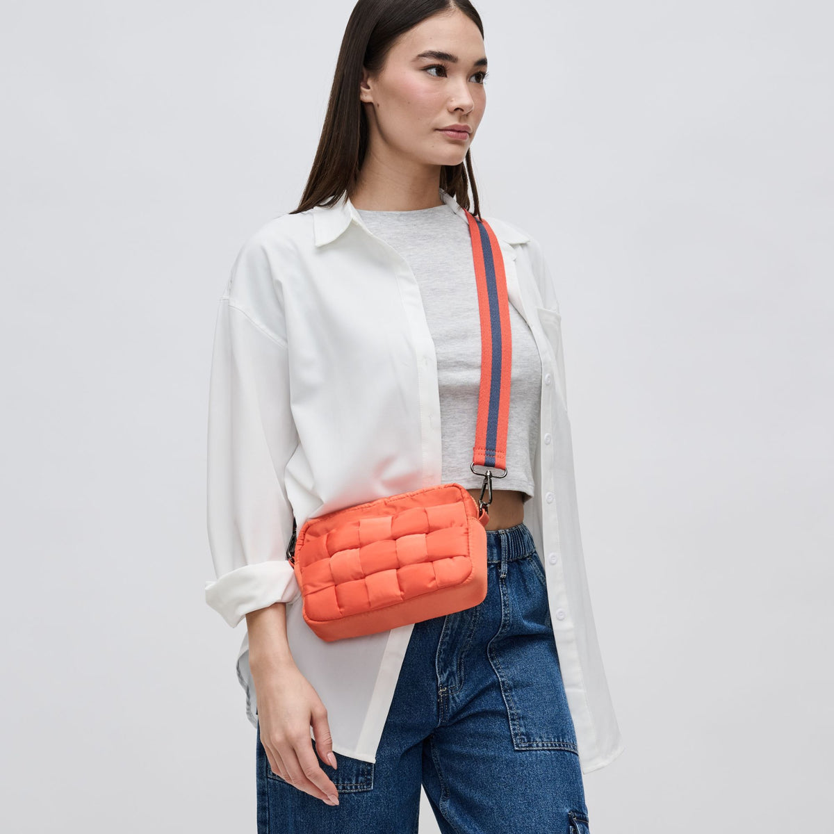 Woman wearing Tangerine Sol and Selene Inspiration - Woven Nylon Crossbody 841764107907 View 1 | Tangerine