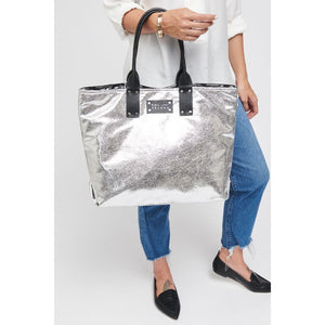 Woman wearing Silver Sol and Selene It Girl Tote 609224404498 View 1 | Silver