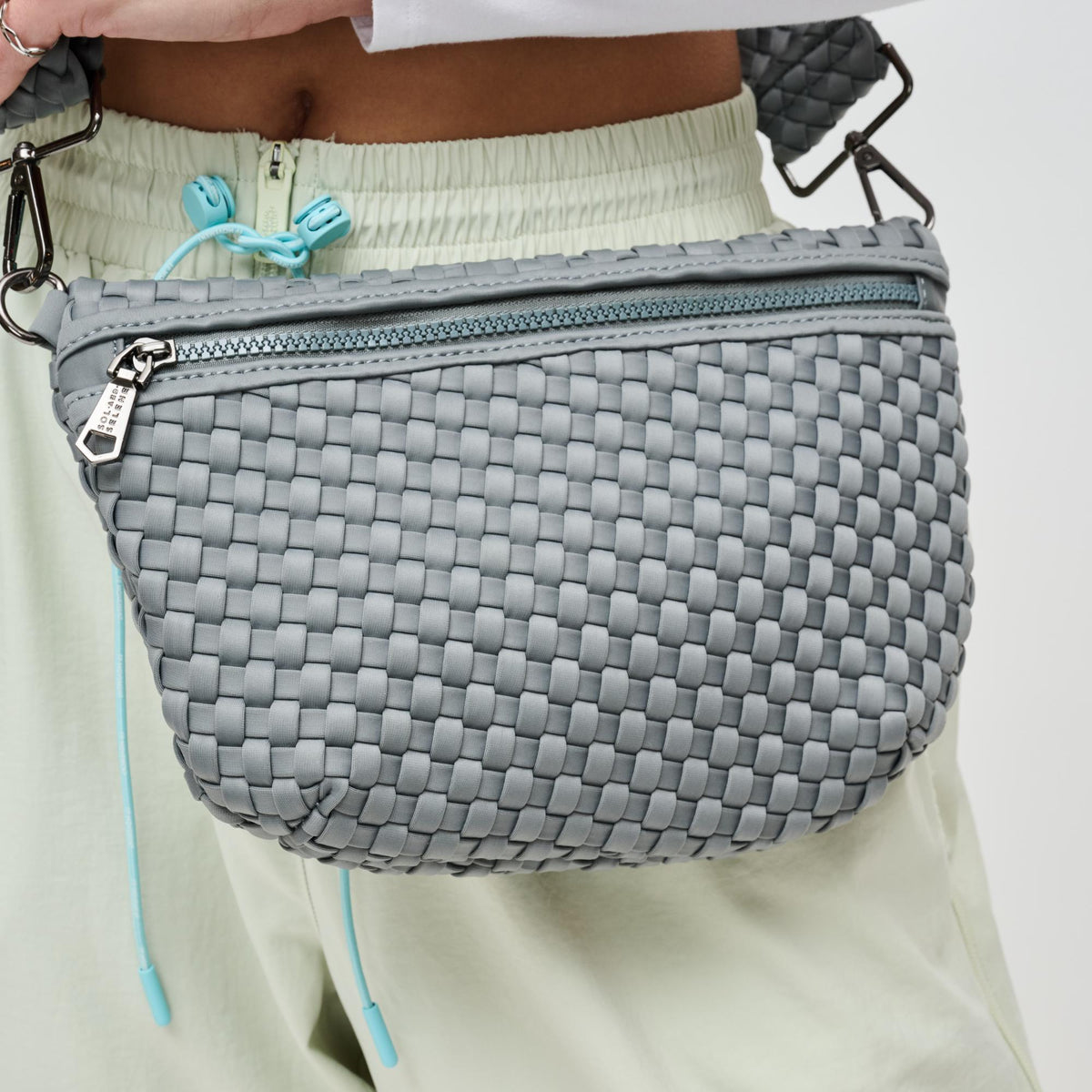 Woman wearing Grey Sol and Selene Ethereal - Woven Neoprene Crossbody 841764110877 View 4 | Grey