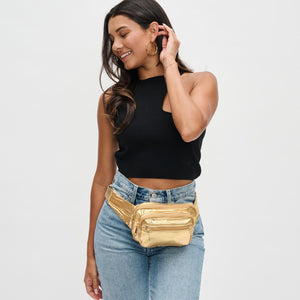 Woman wearing Gold Sol and Selene Hip Hugger Belt Bag 841764108683 View 2 | Gold