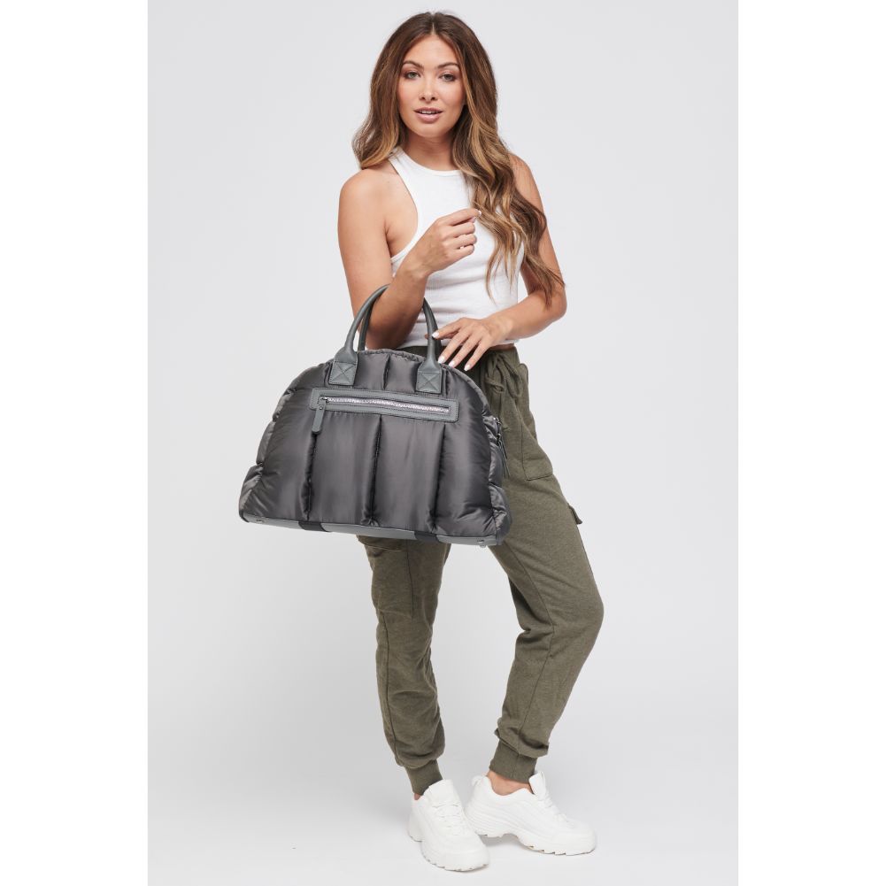 Woman wearing Charcoal Sol and Selene Flying High Satchel 841764102162 View 3 | Charcoal