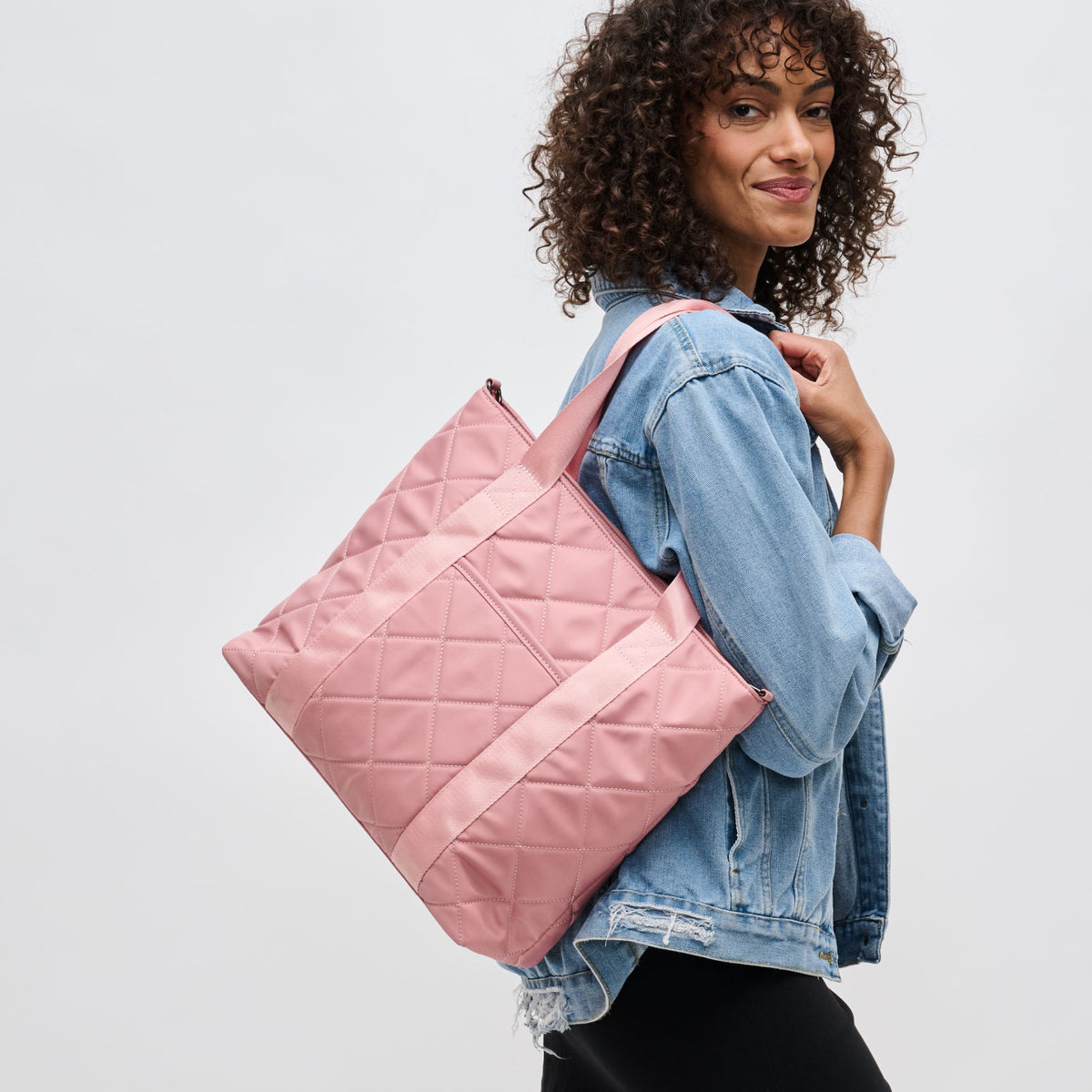 Woman wearing Pastel Pink Sol and Selene Motivator Carryall Tote 841764106955 View 1 | Pastel Pink