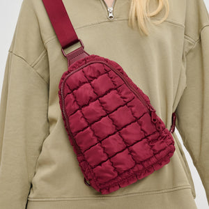 Woman wearing Burgundy Sol and Selene Rejuvenate Sling Backpack 841764110716 View 4 | Burgundy