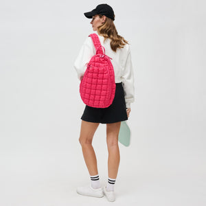 Woman wearing Hot Pink Sol and Selene Match Point - Pickleball & Paddle Tennis Sling Backpack 841764111195 View 3 | Hot Pink