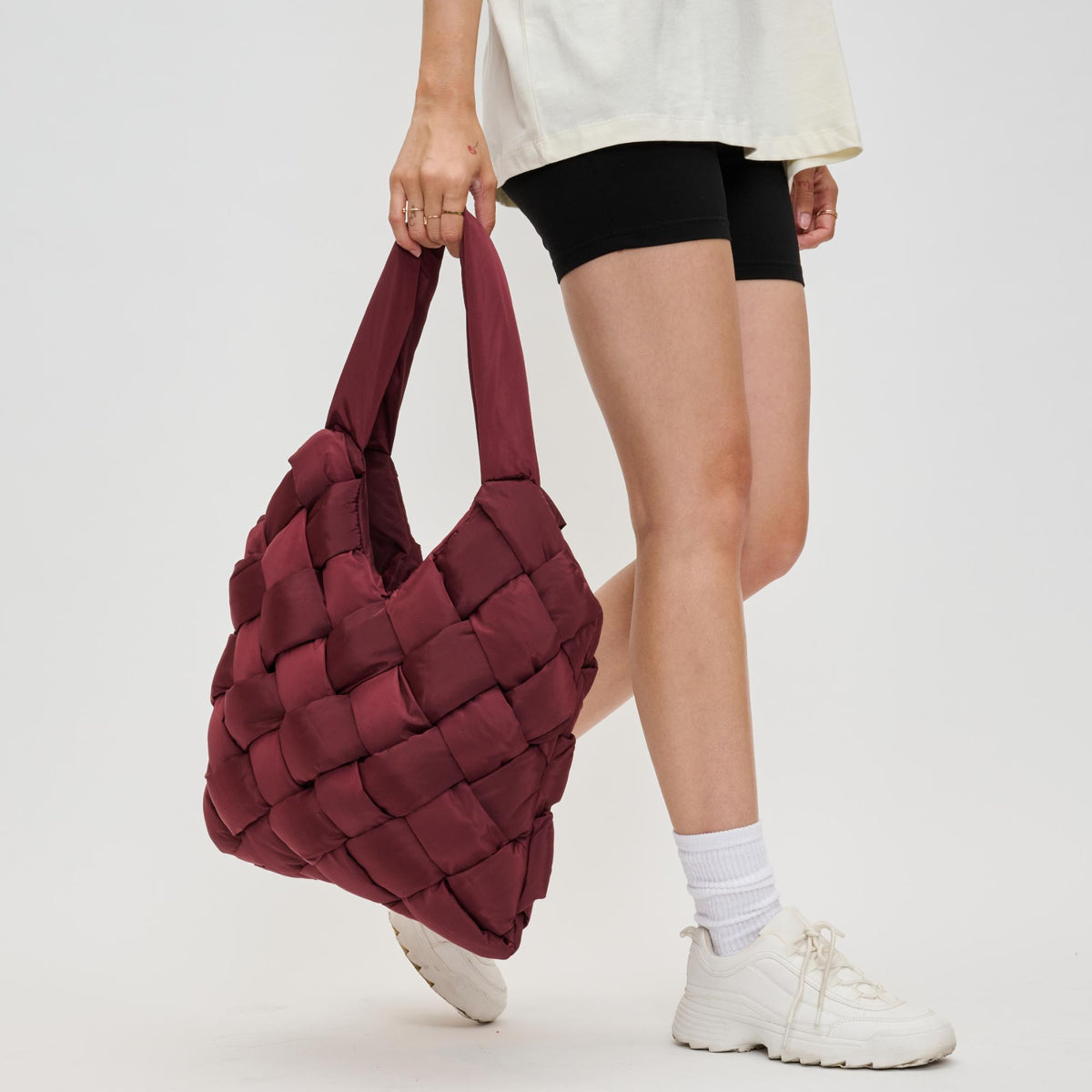 Woman wearing Burgundy Sol and Selene Illumine Tote 841764110792 View 4 | Burgundy