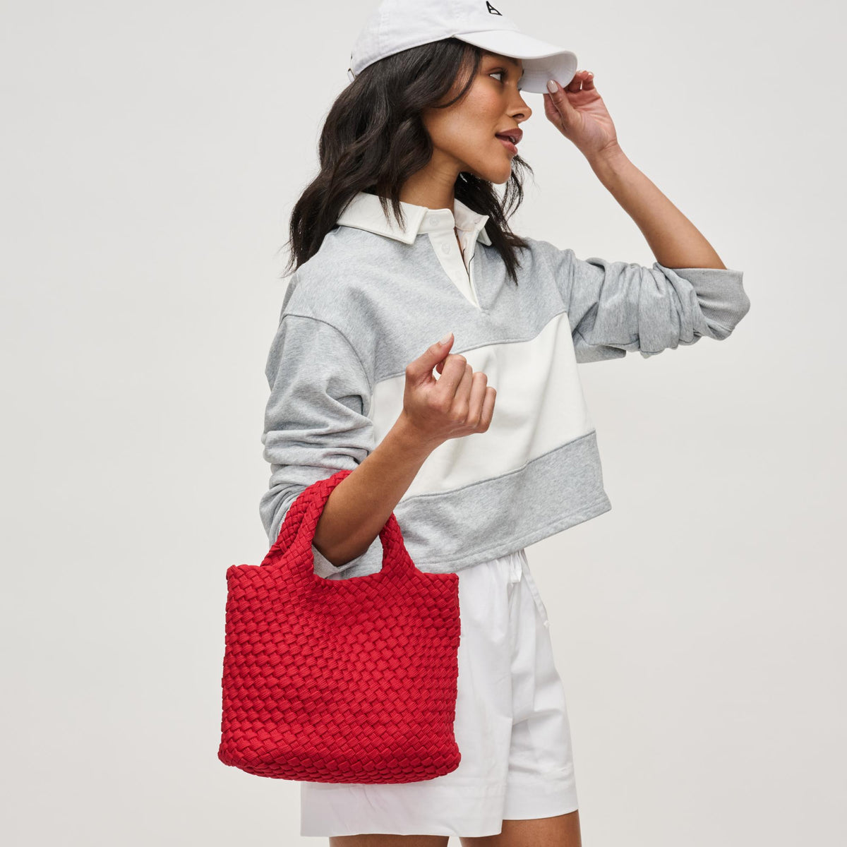 Woman wearing Red Sol and Selene Sky&#39;s The Limit - Small Sustainable Crossbody 841764111751 View 2 | Red