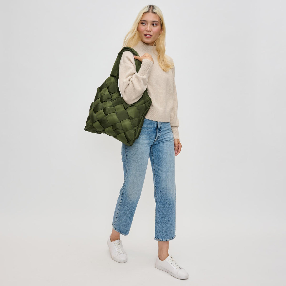 Woman wearing Olive Sol and Selene Illumine Tote 841764110822 View 3 | Olive