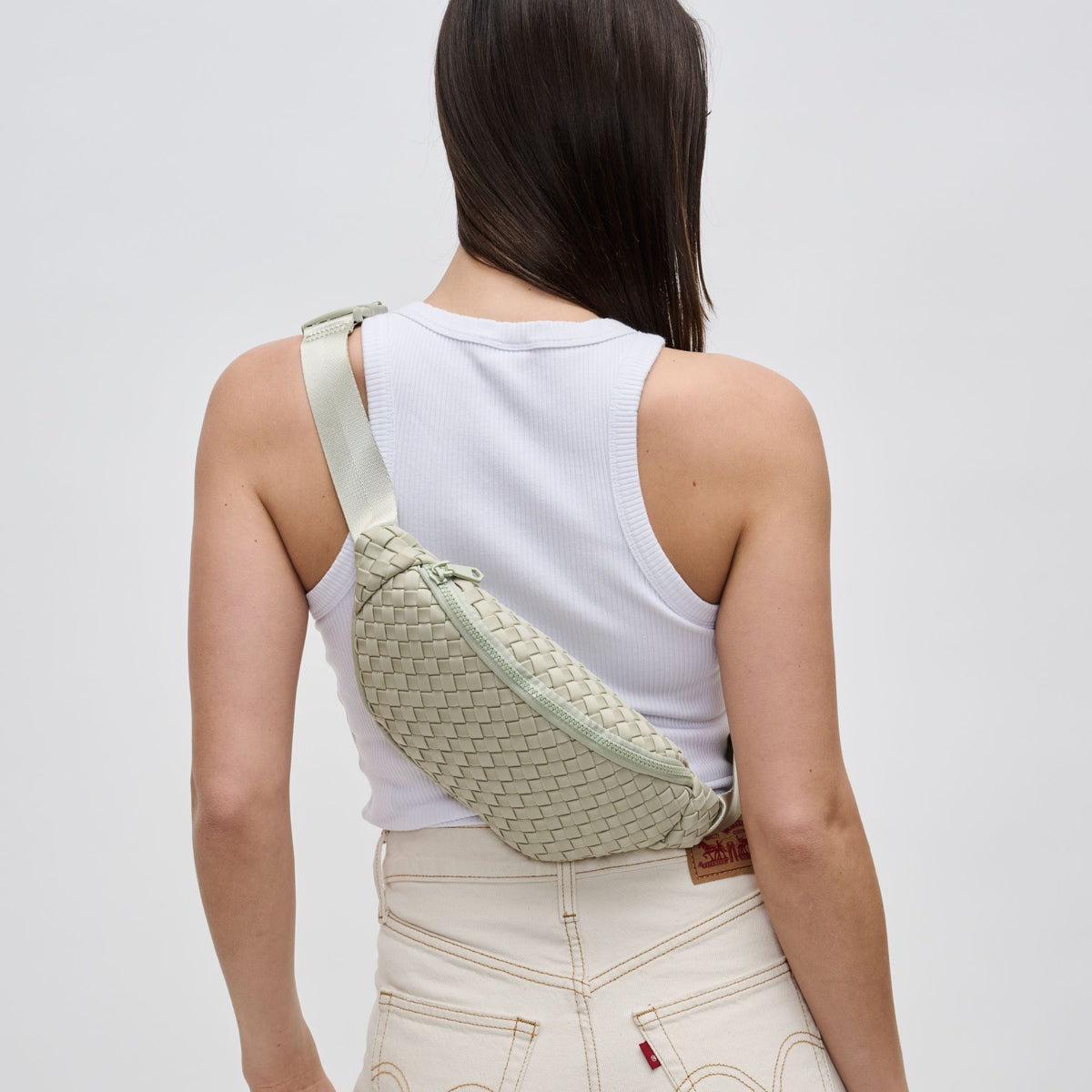 Woman wearing Sage Sol and Selene Aim High Belt Bag 841764109161 View 3 | Sage