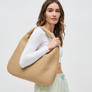 Woman wearing Nude Sol and Selene Dare to Dream - Large Woven Neoprene Hobo 841764110945 View 1 | Nude