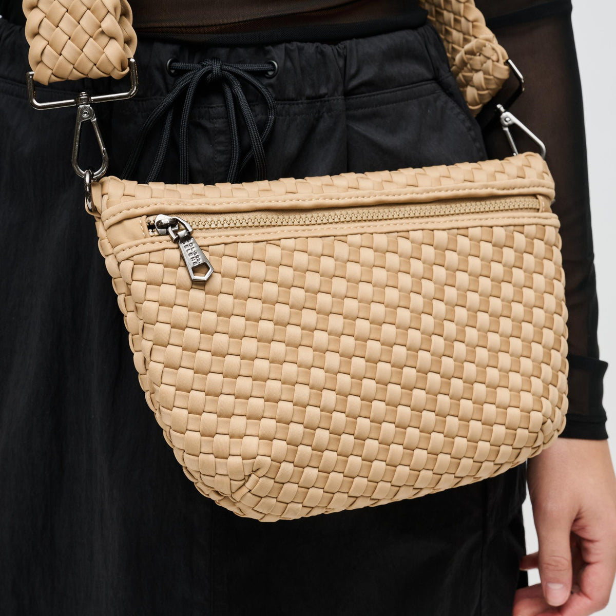 Woman wearing Nude Sol and Selene Ethereal - Woven Neoprene Crossbody 841764110884 View 4 | Nude