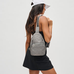 Woman wearing Carbon Sol and Selene Motivator Sling Backpack 841764107914 View 4 | Carbon