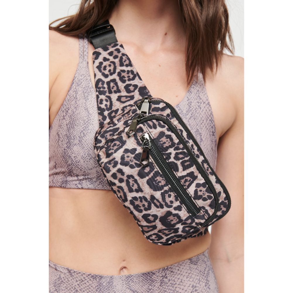 Woman wearing Leopard Sol and Selene Hip Hugger Belt Bag 841764106610 View 1 | Leopard